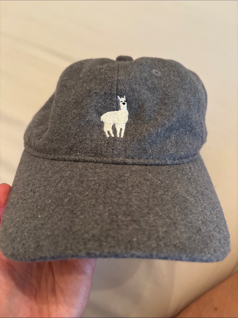 Vintage Gray Womens Baseball Cap with White Llama Embroidery
